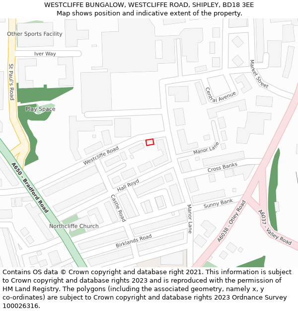 WESTCLIFFE BUNGALOW, WESTCLIFFE ROAD, SHIPLEY, BD18 3EE: Location map and indicative extent of plot