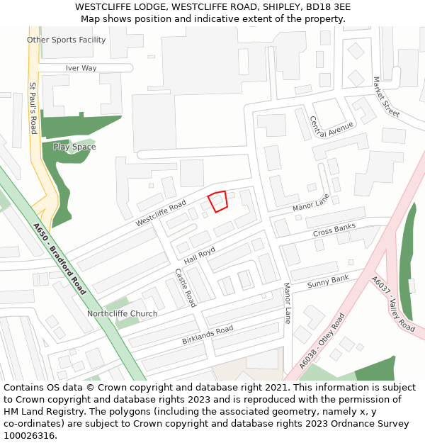 WESTCLIFFE LODGE, WESTCLIFFE ROAD, SHIPLEY, BD18 3EE: Location map and indicative extent of plot