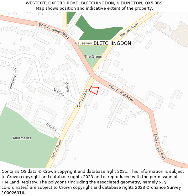 WESTCOT, OXFORD ROAD, BLETCHINGDON, KIDLINGTON, OX5 3BS: Location map and indicative extent of plot