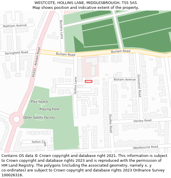 WESTCOTE, HOLLINS LANE, MIDDLESBROUGH, TS5 5AS: Location map and indicative extent of plot