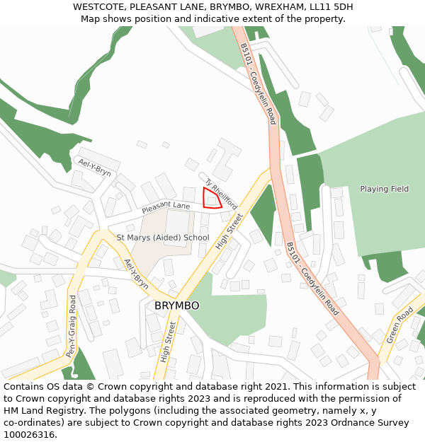 WESTCOTE, PLEASANT LANE, BRYMBO, WREXHAM, LL11 5DH: Location map and indicative extent of plot