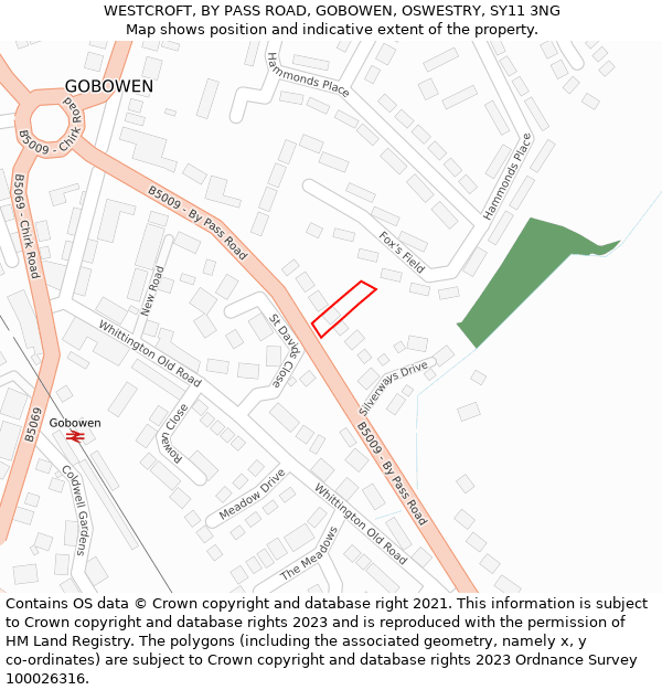 WESTCROFT, BY PASS ROAD, GOBOWEN, OSWESTRY, SY11 3NG: Location map and indicative extent of plot