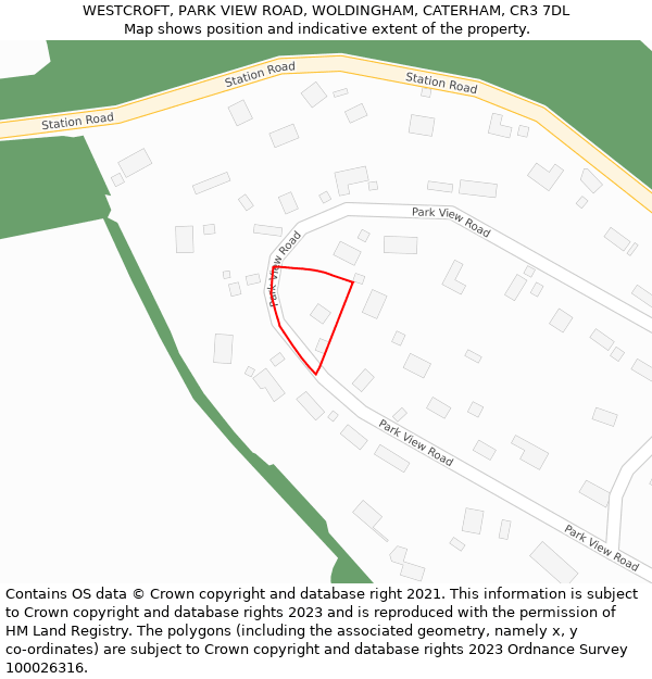 WESTCROFT, PARK VIEW ROAD, WOLDINGHAM, CATERHAM, CR3 7DL: Location map and indicative extent of plot