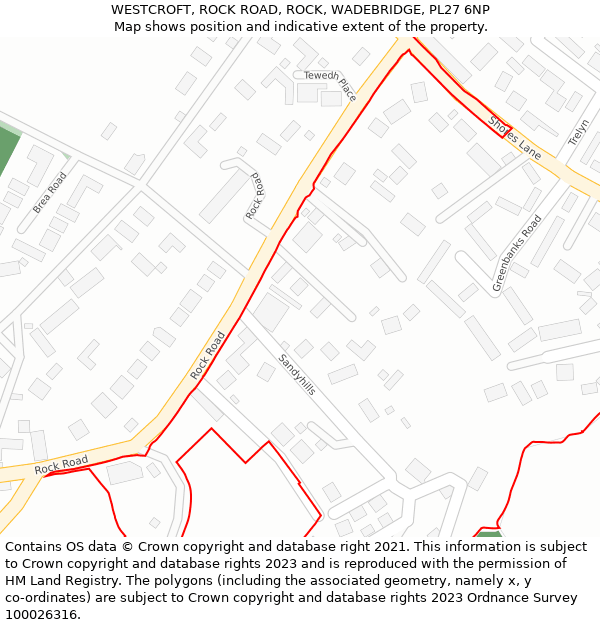 WESTCROFT, ROCK ROAD, ROCK, WADEBRIDGE, PL27 6NP: Location map and indicative extent of plot