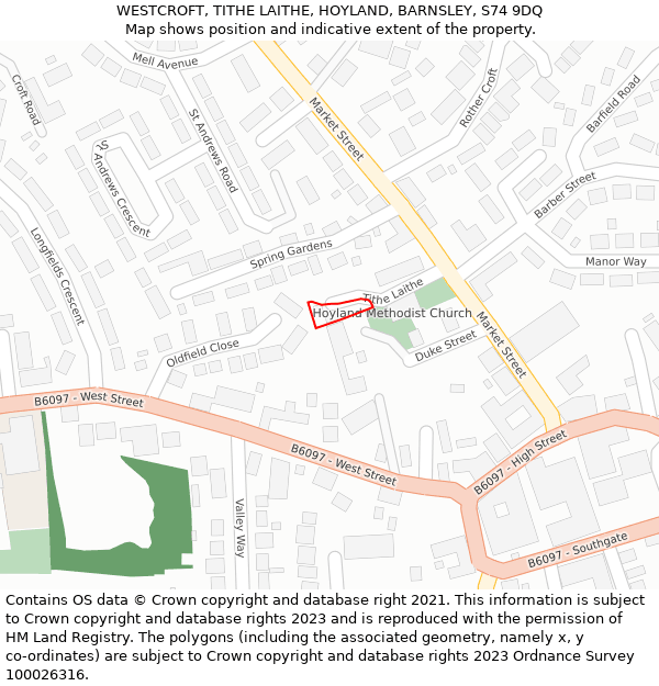 WESTCROFT, TITHE LAITHE, HOYLAND, BARNSLEY, S74 9DQ: Location map and indicative extent of plot