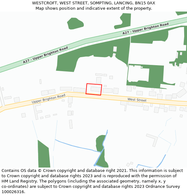 WESTCROFT, WEST STREET, SOMPTING, LANCING, BN15 0AX: Location map and indicative extent of plot