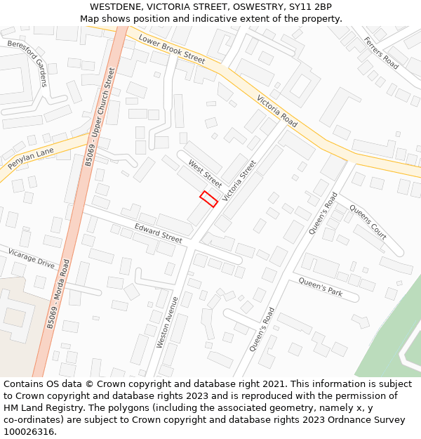 WESTDENE, VICTORIA STREET, OSWESTRY, SY11 2BP: Location map and indicative extent of plot