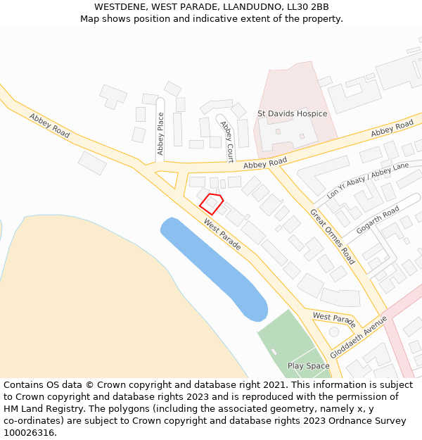 WESTDENE, WEST PARADE, LLANDUDNO, LL30 2BB: Location map and indicative extent of plot