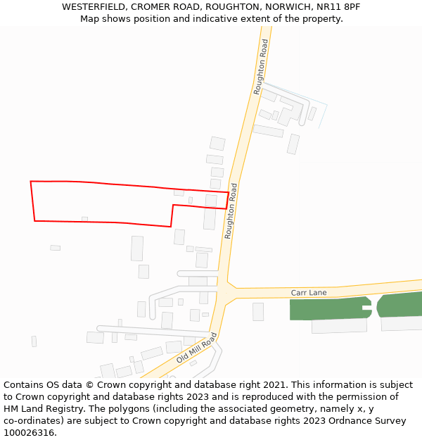 WESTERFIELD, CROMER ROAD, ROUGHTON, NORWICH, NR11 8PF: Location map and indicative extent of plot