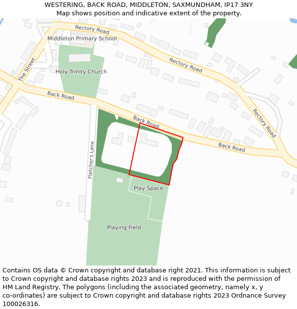 WESTERING, BACK ROAD, MIDDLETON, SAXMUNDHAM, IP17 3NY: Location map and indicative extent of plot