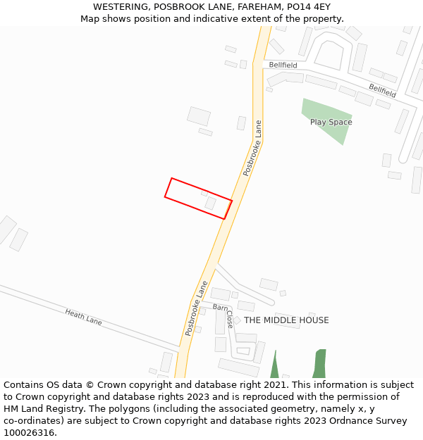 WESTERING, POSBROOK LANE, FAREHAM, PO14 4EY: Location map and indicative extent of plot