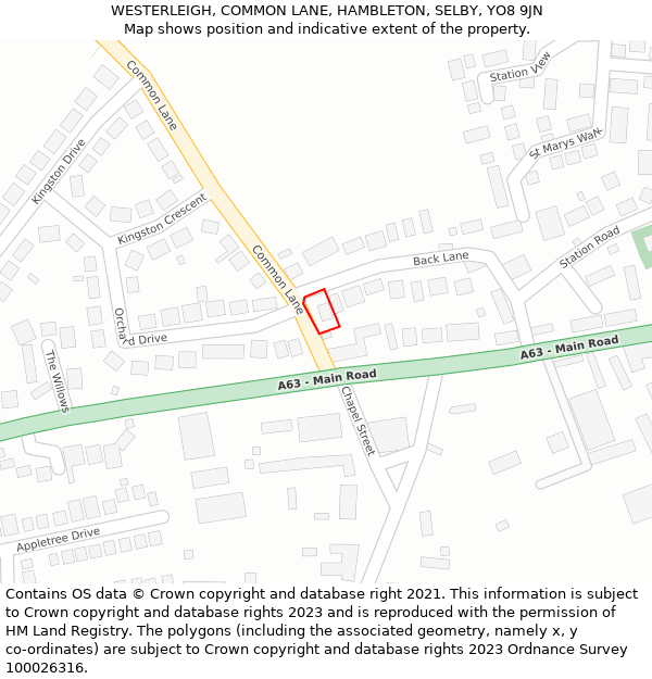 WESTERLEIGH, COMMON LANE, HAMBLETON, SELBY, YO8 9JN: Location map and indicative extent of plot