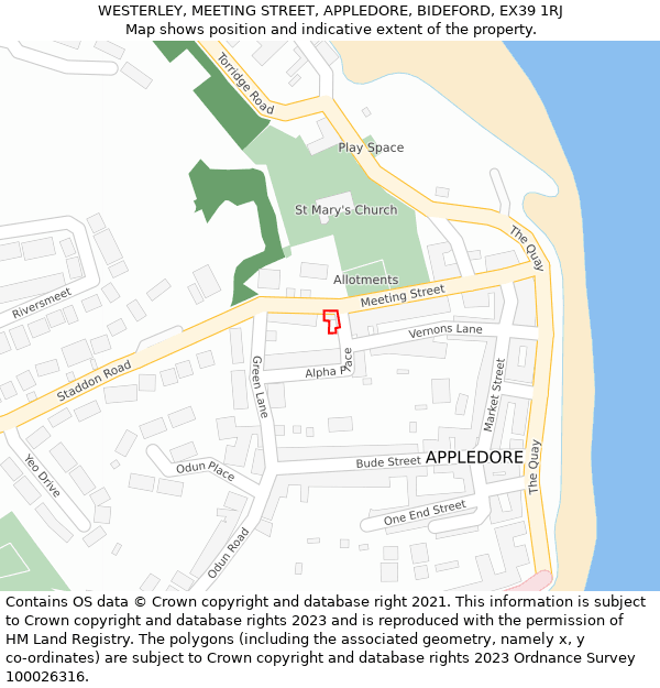 WESTERLEY, MEETING STREET, APPLEDORE, BIDEFORD, EX39 1RJ: Location map and indicative extent of plot