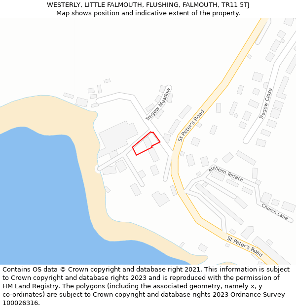 WESTERLY, LITTLE FALMOUTH, FLUSHING, FALMOUTH, TR11 5TJ: Location map and indicative extent of plot