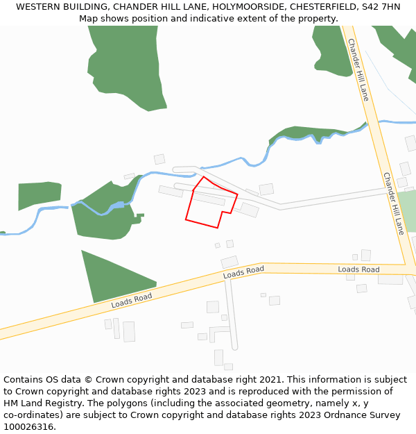 WESTERN BUILDING, CHANDER HILL LANE, HOLYMOORSIDE, CHESTERFIELD, S42 7HN: Location map and indicative extent of plot