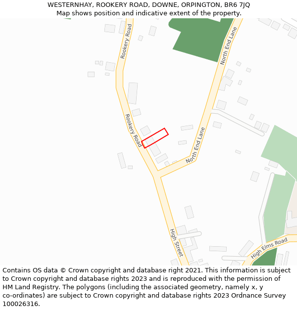 WESTERNHAY, ROOKERY ROAD, DOWNE, ORPINGTON, BR6 7JQ: Location map and indicative extent of plot