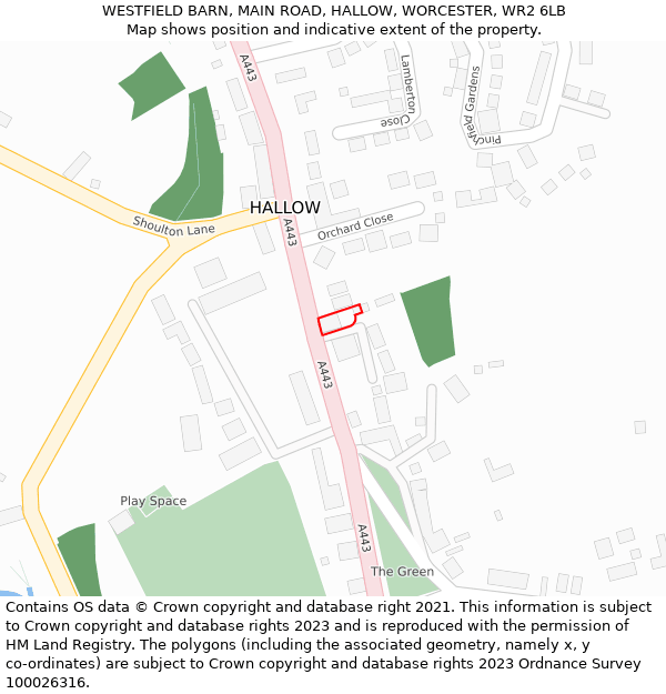 WESTFIELD BARN, MAIN ROAD, HALLOW, WORCESTER, WR2 6LB: Location map and indicative extent of plot