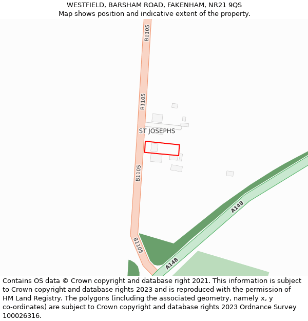 WESTFIELD, BARSHAM ROAD, FAKENHAM, NR21 9QS: Location map and indicative extent of plot