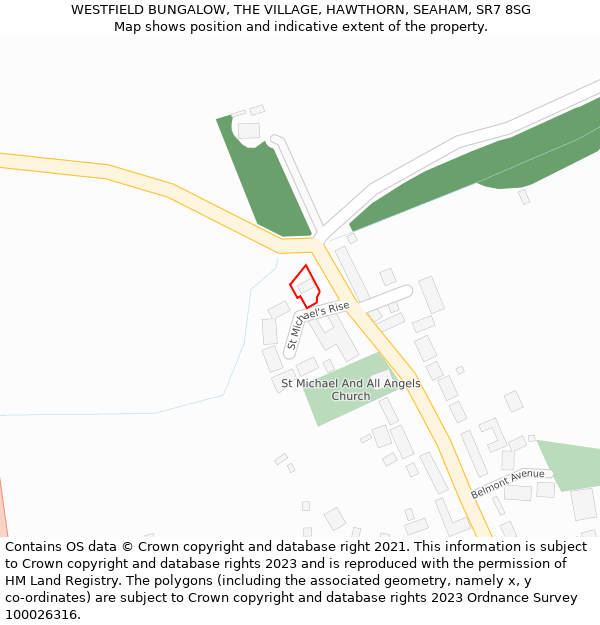 WESTFIELD BUNGALOW, THE VILLAGE, HAWTHORN, SEAHAM, SR7 8SG: Location map and indicative extent of plot