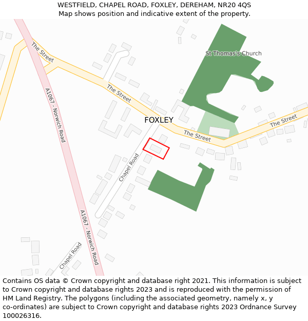 WESTFIELD, CHAPEL ROAD, FOXLEY, DEREHAM, NR20 4QS: Location map and indicative extent of plot