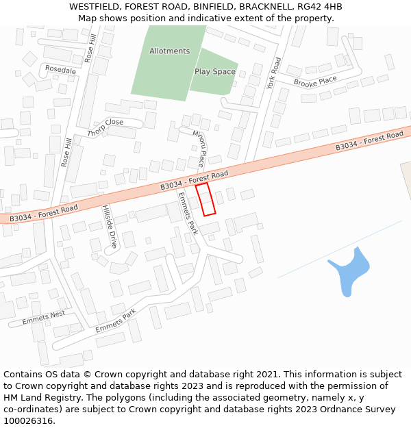 WESTFIELD, FOREST ROAD, BINFIELD, BRACKNELL, RG42 4HB: Location map and indicative extent of plot