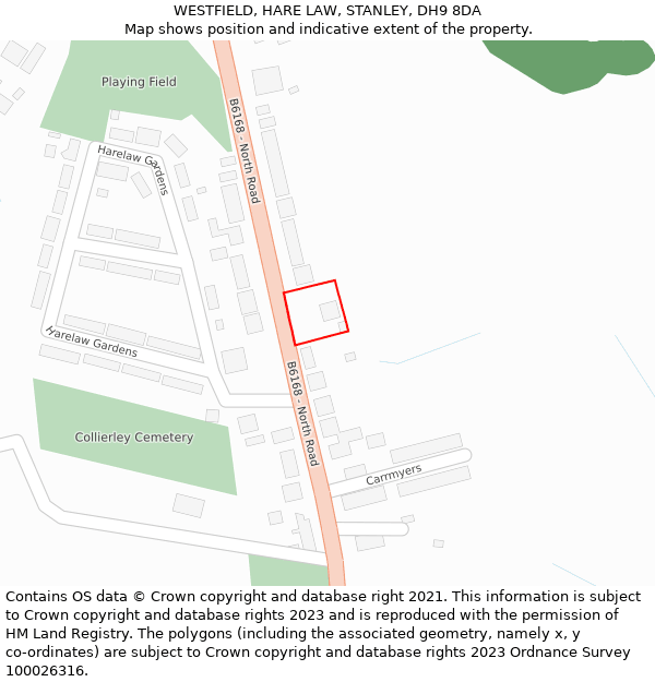 WESTFIELD, HARE LAW, STANLEY, DH9 8DA: Location map and indicative extent of plot