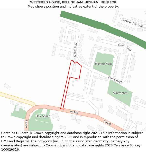 WESTFIELD HOUSE, BELLINGHAM, HEXHAM, NE48 2DP: Location map and indicative extent of plot