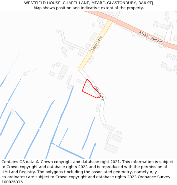 WESTFIELD HOUSE, CHAPEL LANE, MEARE, GLASTONBURY, BA6 9TJ: Location map and indicative extent of plot