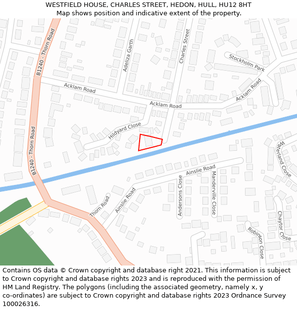 WESTFIELD HOUSE, CHARLES STREET, HEDON, HULL, HU12 8HT: Location map and indicative extent of plot