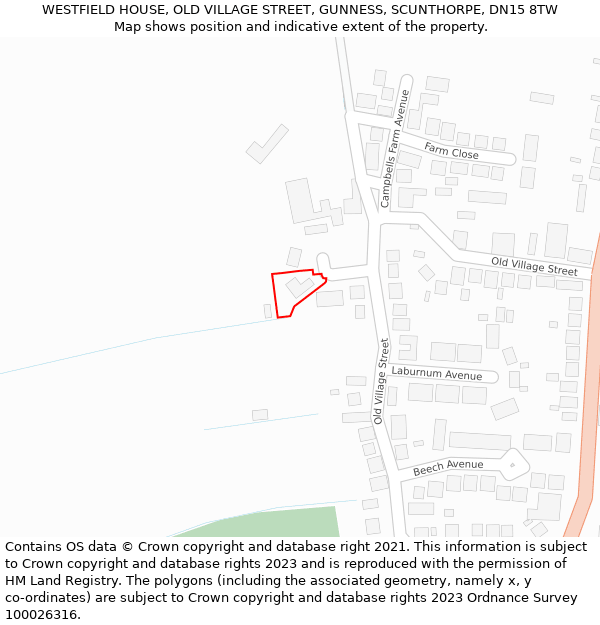 WESTFIELD HOUSE, OLD VILLAGE STREET, GUNNESS, SCUNTHORPE, DN15 8TW: Location map and indicative extent of plot