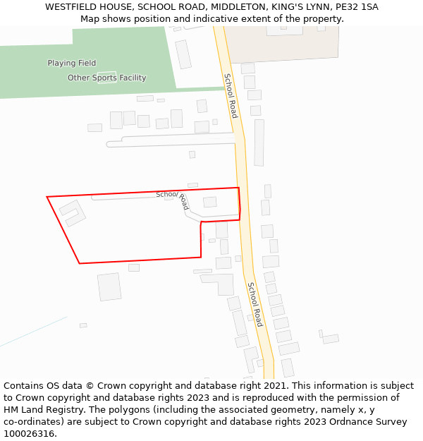 WESTFIELD HOUSE, SCHOOL ROAD, MIDDLETON, KING'S LYNN, PE32 1SA: Location map and indicative extent of plot