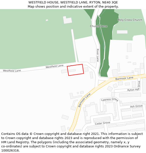 WESTFIELD HOUSE, WESTFIELD LANE, RYTON, NE40 3QE: Location map and indicative extent of plot