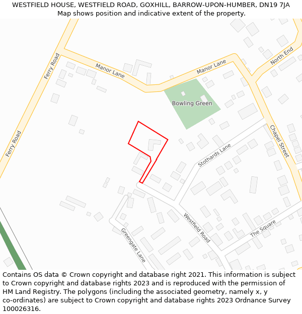 WESTFIELD HOUSE, WESTFIELD ROAD, GOXHILL, BARROW-UPON-HUMBER, DN19 7JA: Location map and indicative extent of plot