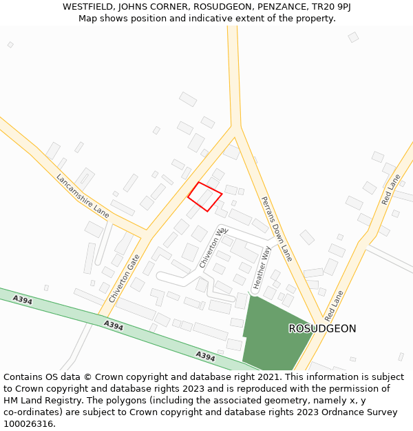 WESTFIELD, JOHNS CORNER, ROSUDGEON, PENZANCE, TR20 9PJ: Location map and indicative extent of plot