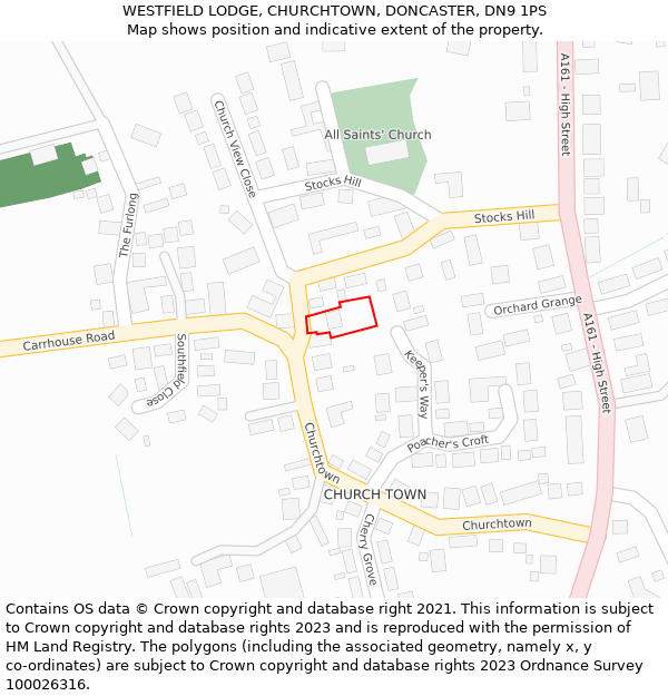 WESTFIELD LODGE, CHURCHTOWN, DONCASTER, DN9 1PS: Location map and indicative extent of plot