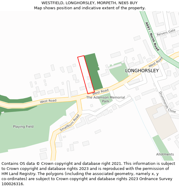 WESTFIELD, LONGHORSLEY, MORPETH, NE65 8UY: Location map and indicative extent of plot