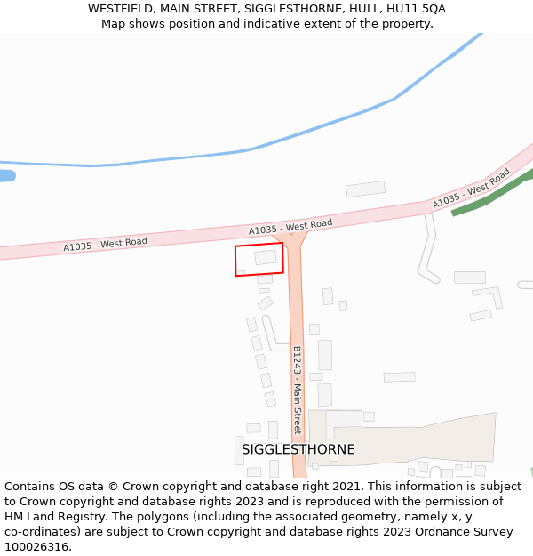 WESTFIELD, MAIN STREET, SIGGLESTHORNE, HULL, HU11 5QA: Location map and indicative extent of plot