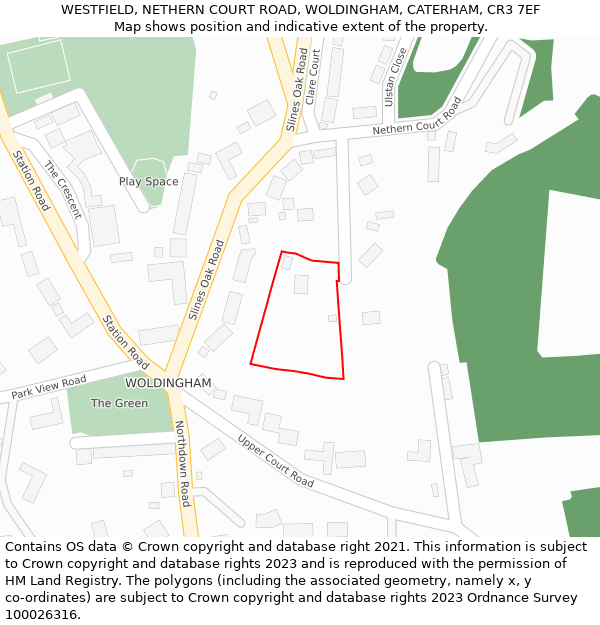 WESTFIELD, NETHERN COURT ROAD, WOLDINGHAM, CATERHAM, CR3 7EF: Location map and indicative extent of plot