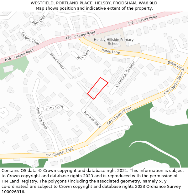 WESTFIELD, PORTLAND PLACE, HELSBY, FRODSHAM, WA6 9LD: Location map and indicative extent of plot