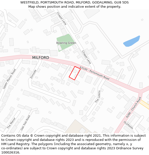 WESTFIELD, PORTSMOUTH ROAD, MILFORD, GODALMING, GU8 5DS: Location map and indicative extent of plot