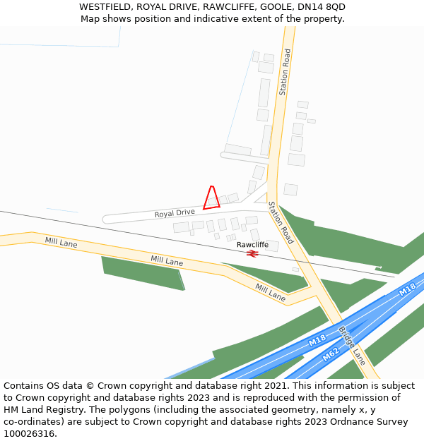 WESTFIELD, ROYAL DRIVE, RAWCLIFFE, GOOLE, DN14 8QD: Location map and indicative extent of plot