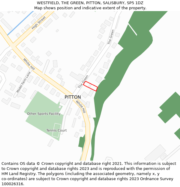 WESTFIELD, THE GREEN, PITTON, SALISBURY, SP5 1DZ: Location map and indicative extent of plot