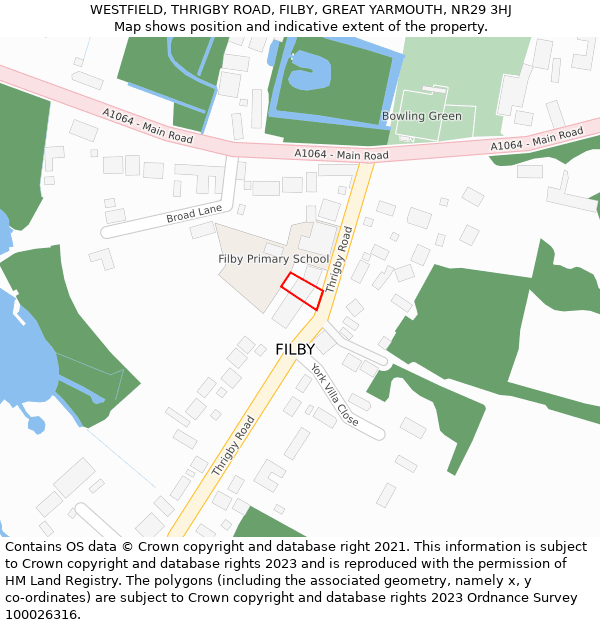 WESTFIELD, THRIGBY ROAD, FILBY, GREAT YARMOUTH, NR29 3HJ: Location map and indicative extent of plot