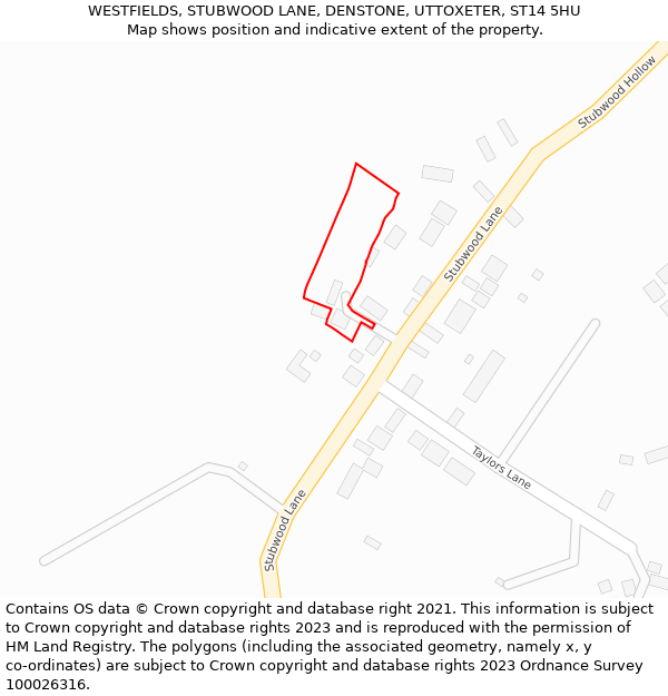 WESTFIELDS, STUBWOOD LANE, DENSTONE, UTTOXETER, ST14 5HU: Location map and indicative extent of plot