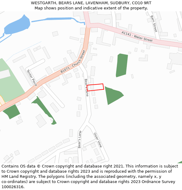 WESTGARTH, BEARS LANE, LAVENHAM, SUDBURY, CO10 9RT: Location map and indicative extent of plot