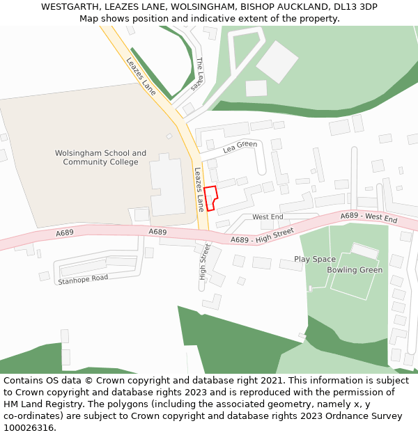 WESTGARTH, LEAZES LANE, WOLSINGHAM, BISHOP AUCKLAND, DL13 3DP: Location map and indicative extent of plot