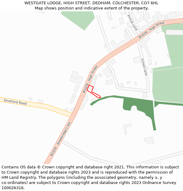 WESTGATE LODGE, HIGH STREET, DEDHAM, COLCHESTER, CO7 6HL: Location map and indicative extent of plot