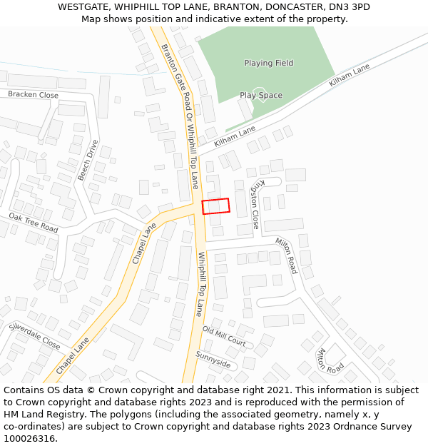 WESTGATE, WHIPHILL TOP LANE, BRANTON, DONCASTER, DN3 3PD: Location map and indicative extent of plot