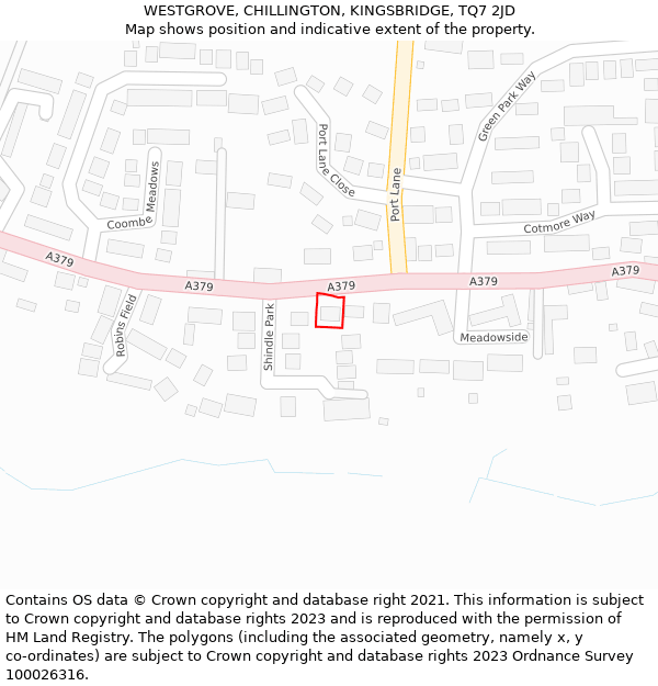 WESTGROVE, CHILLINGTON, KINGSBRIDGE, TQ7 2JD: Location map and indicative extent of plot