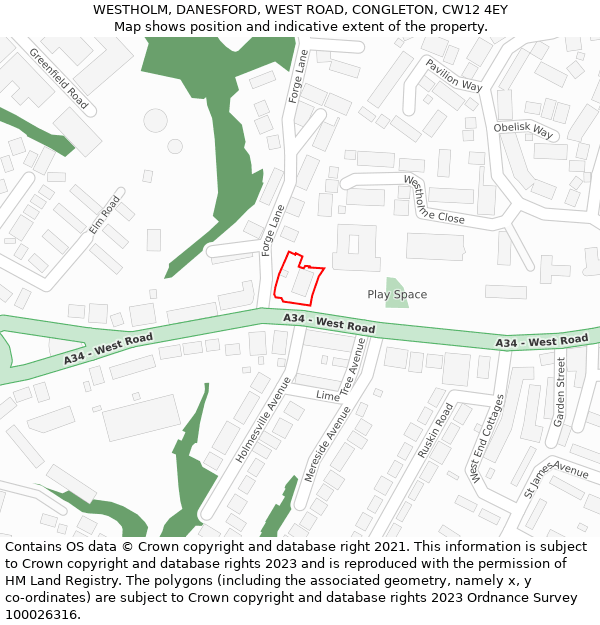 WESTHOLM, DANESFORD, WEST ROAD, CONGLETON, CW12 4EY: Location map and indicative extent of plot